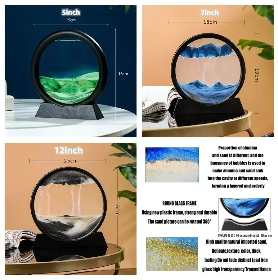 3D Moving Sand Round Glass